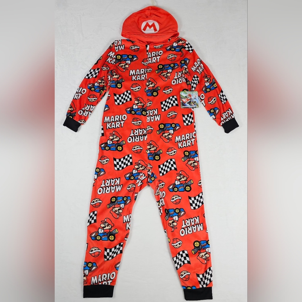 Nintendo Super Mario Kart Hooded Zip Pajama Suit Size Small 6/7 NEW Red